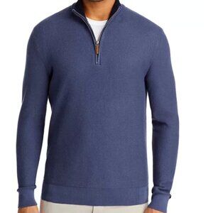 Bloomingdale's Cotton Tipped Textured Birdseye Regular Fit Half Zip Sweater M